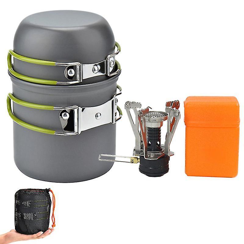 1 Set Of Outdoor Pots And Pans Camping Cookware Picnic Cooking Set Foldable Non-stick Tableware Gree