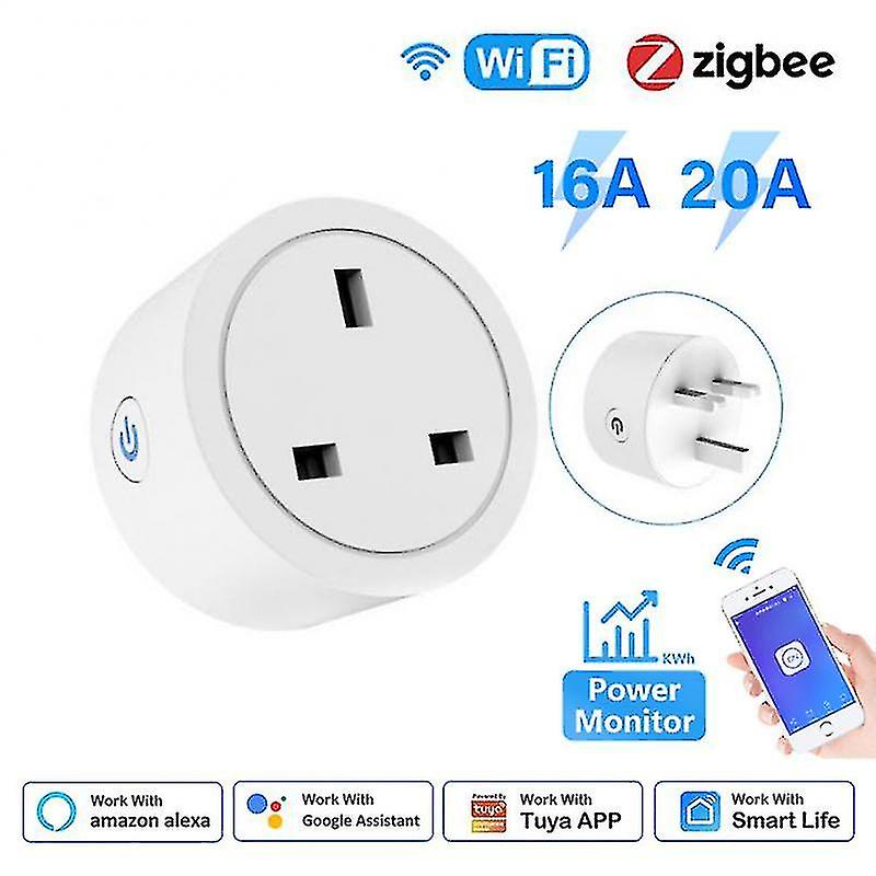 New Tuya Wifi Zigbee Smart Plug 16a/20a Uk Smart Socket With Power Metering