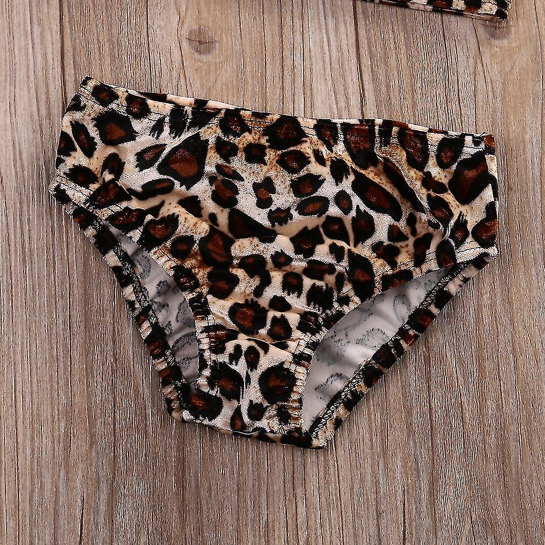 Bébé Tout-petit Maillots de bain Bébé Léopard Imprimé Une Épaule Bikini Ensemble Bandeau Maillot De Bain De Plage D’été