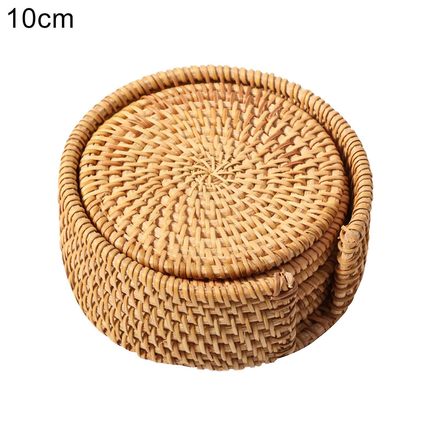 ZHOUBA 6Pcs/Set Drink Coasters Set Round Tableware Placemat Dish Mat Rattan Weave Pad