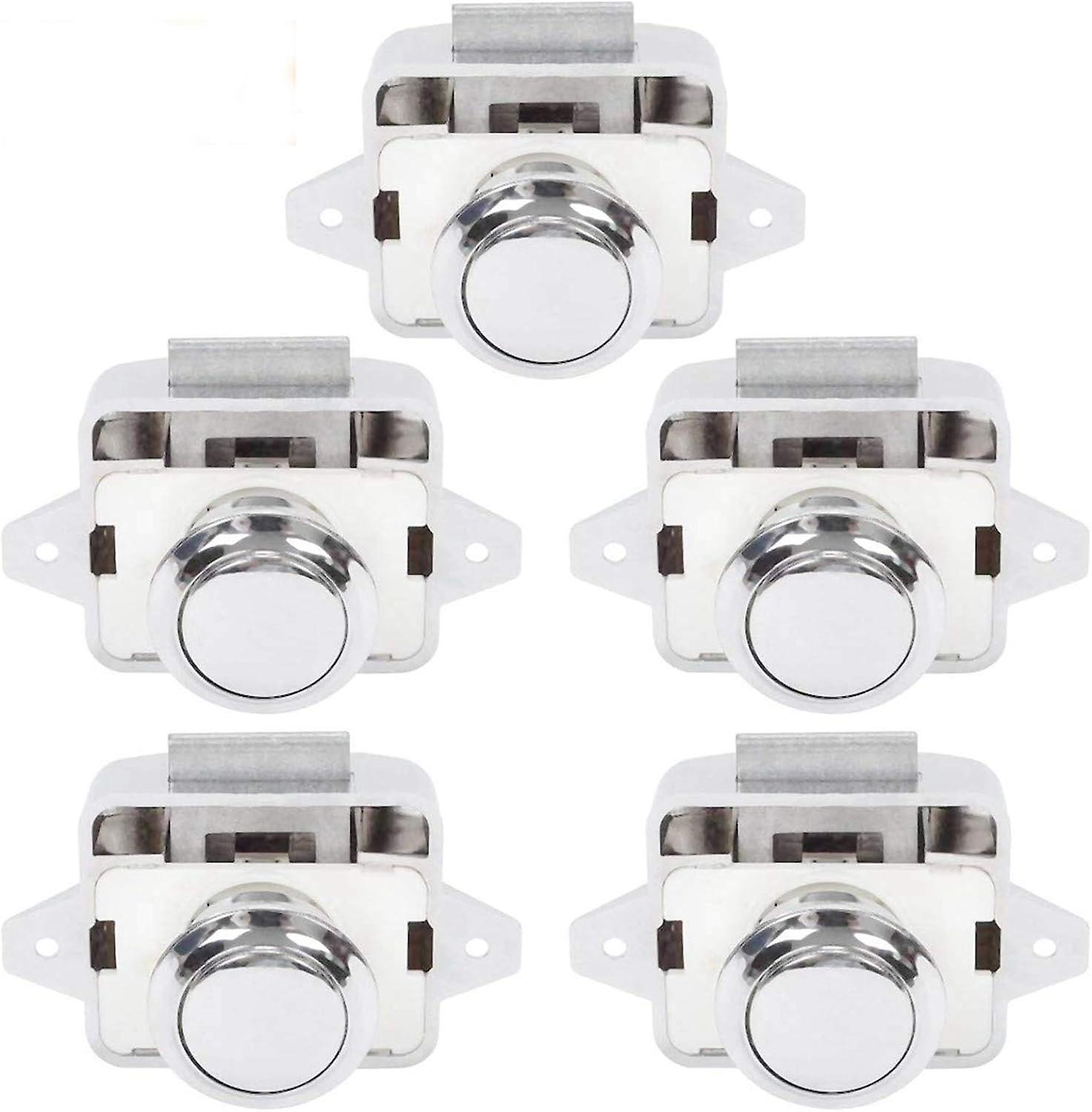 Push Button Motorhome - Lock Latch Door Closer Cupboard Button for RV Motor Caravan 5 Pieces Silver