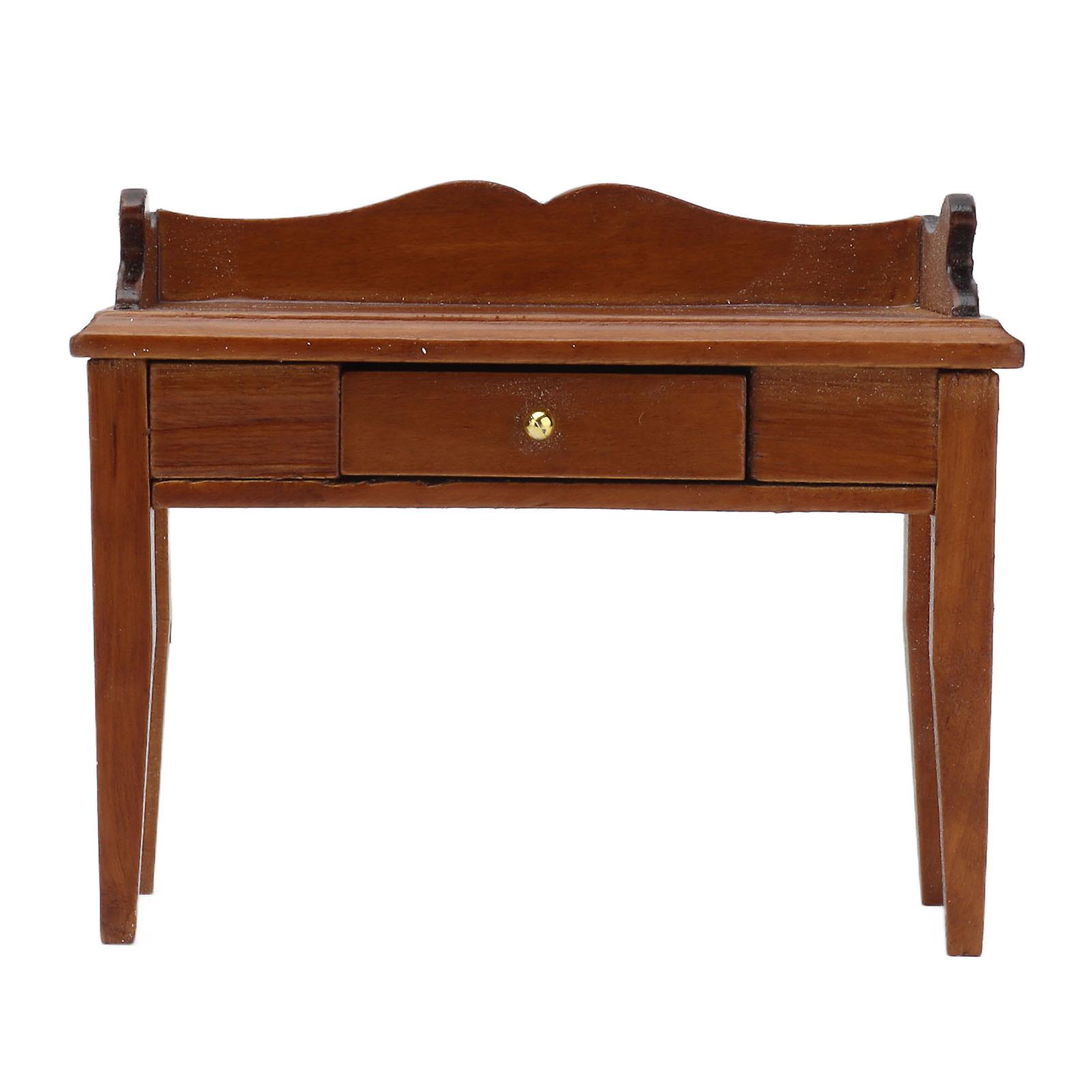 1:12 Scale Maroon Mini Dollhouse Study Desk with Drawer - Decorative Piece