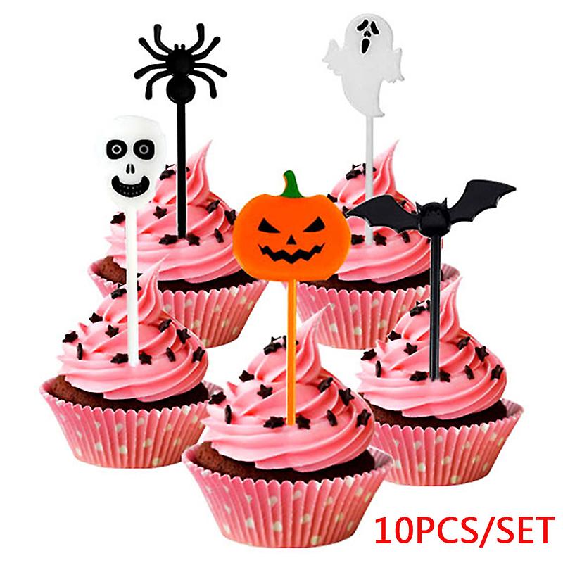 10pcs/set Cartoon Children Cake Dessert Pick Toothpick Lunch Pick Halloween Fruit Fork Food Fork Bento Lunches Party Decoration