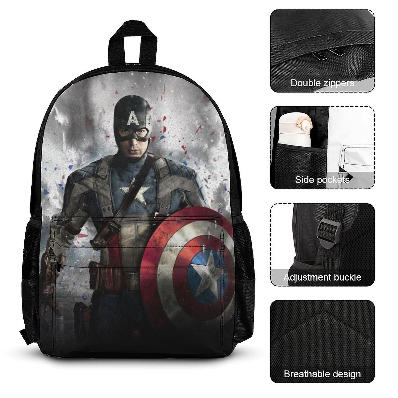 Capitán América 3 Piezas Mochilas Conjuntos Con Bolsa De Almuerzo Y Estuche De Lápices