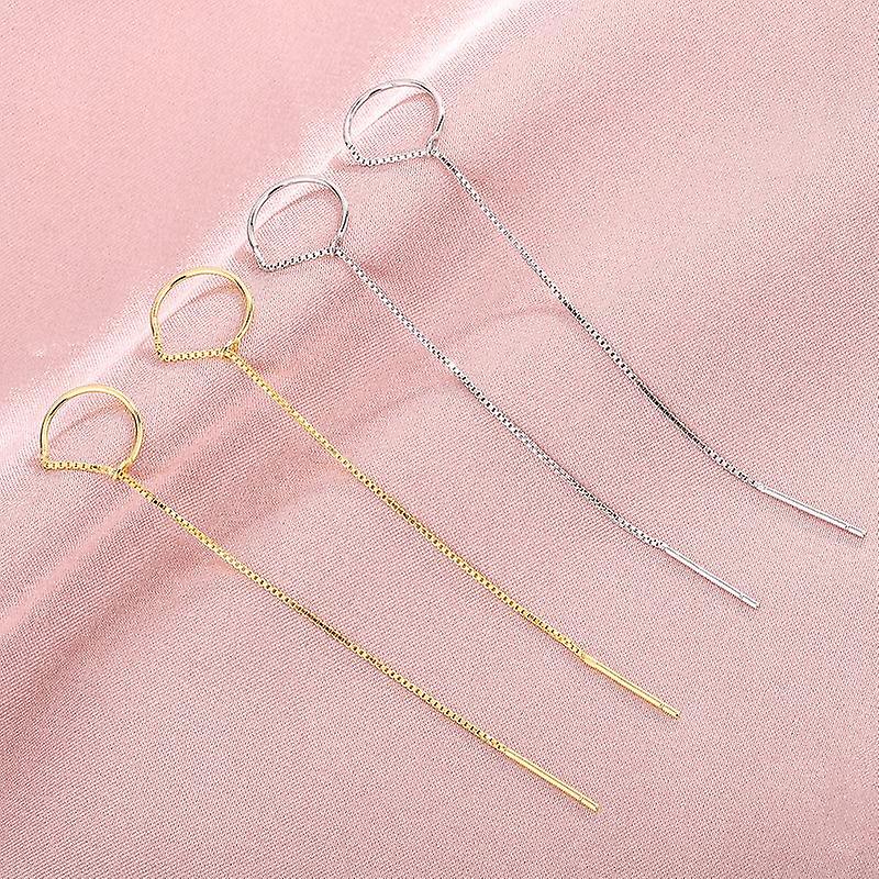 Pendientes S925 Plata Borla Mujer Línea de Orejas Largas