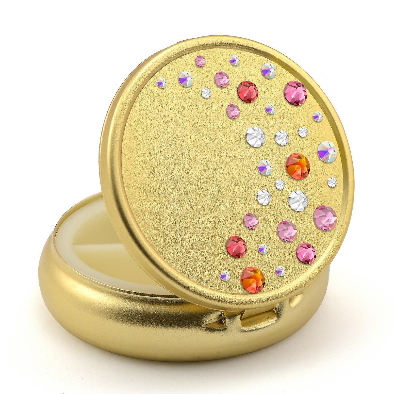 Pill Box in Gold Color with Swarovski Crystals Waterfall Design - Fireopal - Padparadscha