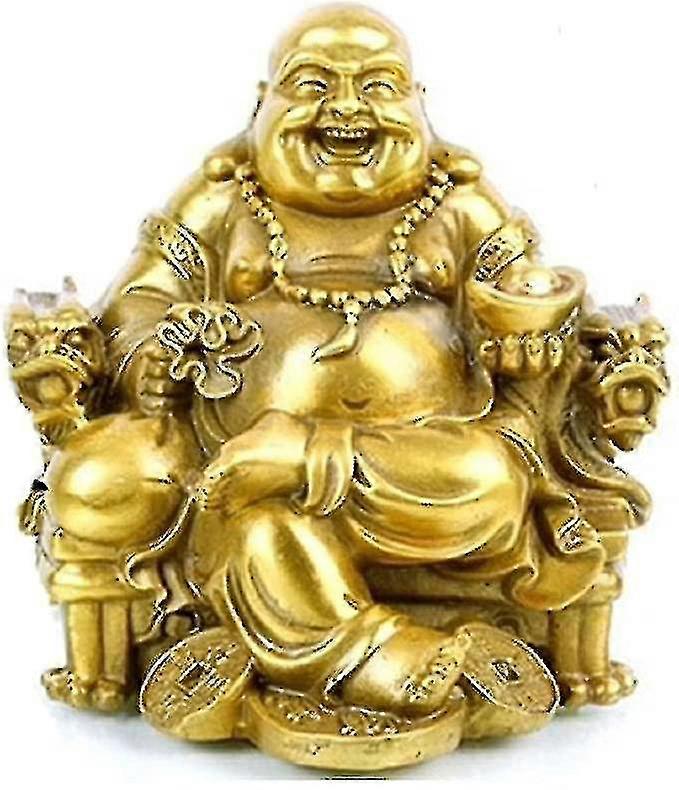 فنغ شوي تمثال بوذا محظوظ إله الثروة، يضحك بوذا على كرسي التنين الإمبراطور، النحاس تمثال بوذا والنحت ديكور المنزل هدية تهنئة