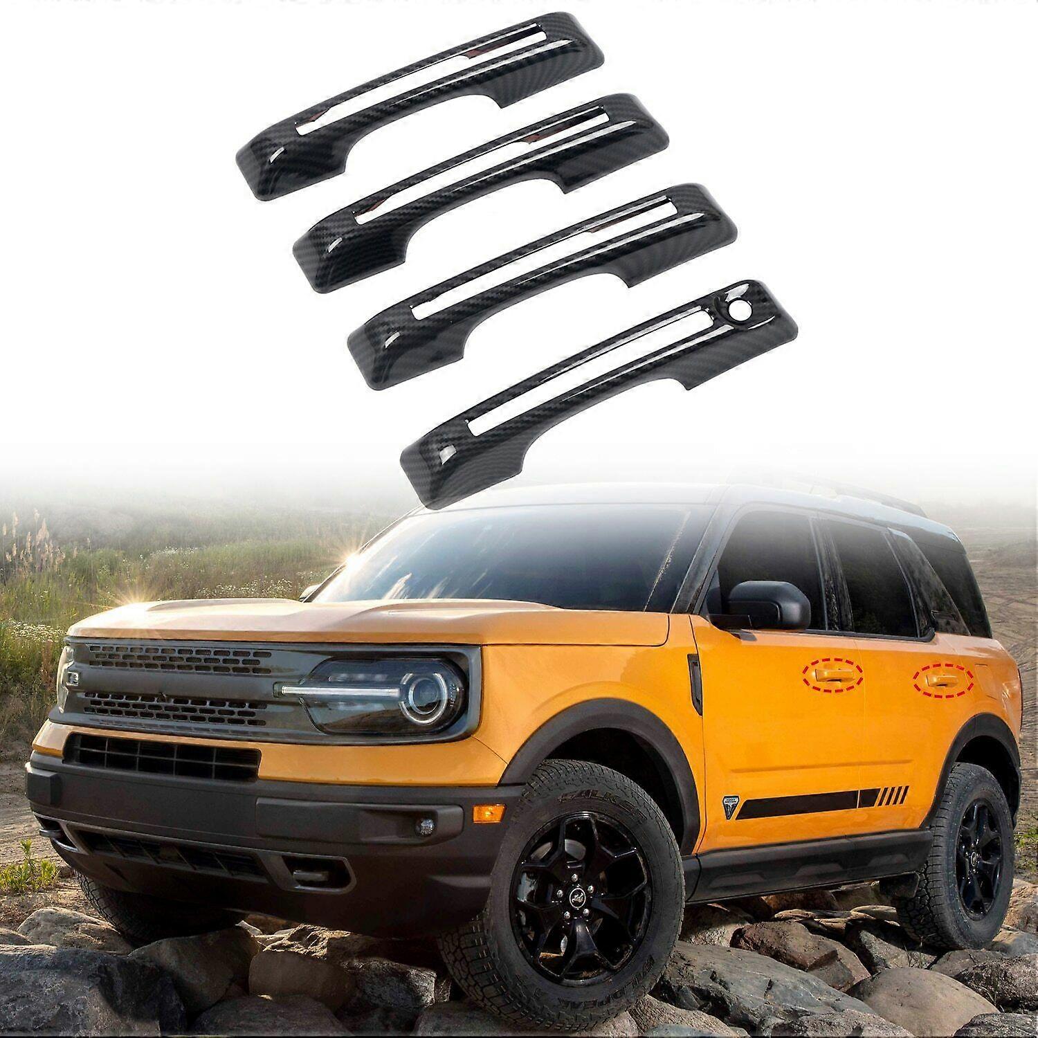 Carbon Fiber Style Side Door Handle Cover 4pcs Fit Ford Bronco Sport 2021 2022 w12567406