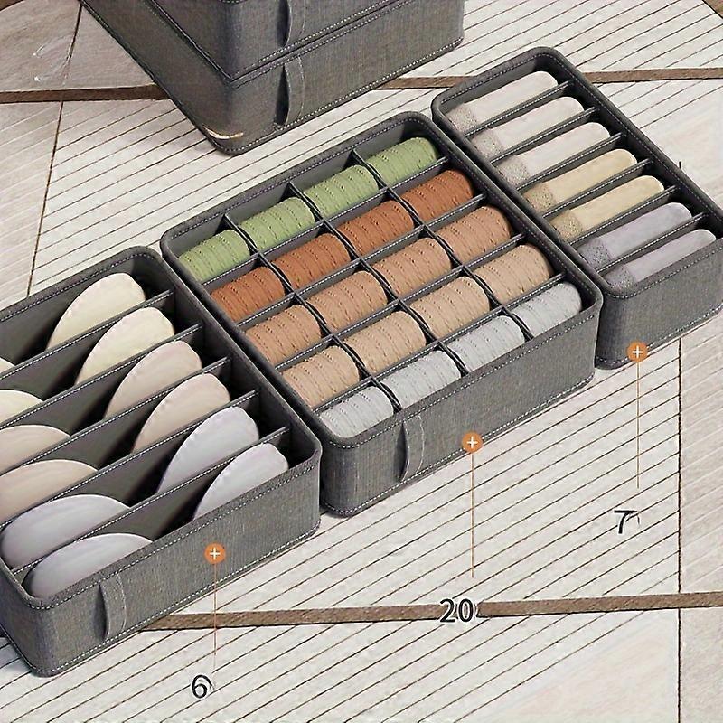 3個の引き出しオーガナイザーセット-家庭用および寮用の軽量キャンバス素材、下着、ブラジャー、靴下の仕切り収納ボックス