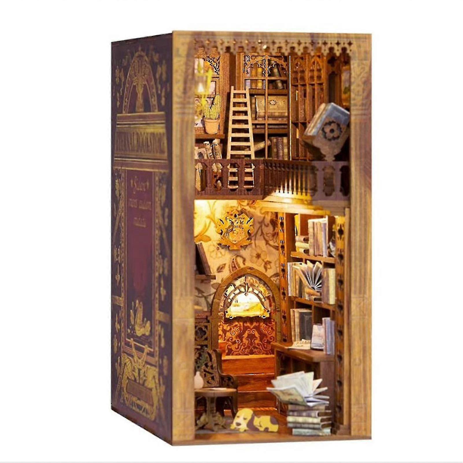 Puzzle de madera 3d Bookend, Book Nook Decor Alley Insert Diy Model Building Kit