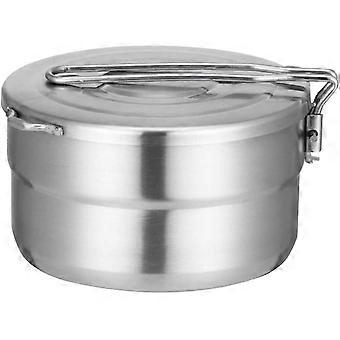 Stainless Steel Camping Cooking Pot with Lid and Collapsible Handle 1.5L Large Capacity Bento Pot Outdoor Cookware for Camping