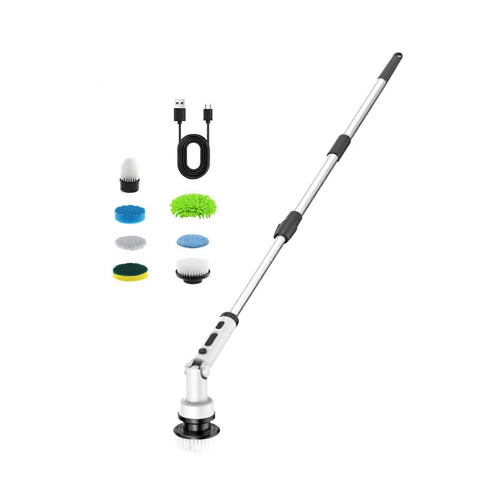 Electric Cleaning Brush with 7 Replaceable Brush Heads for Glass Wall Window White