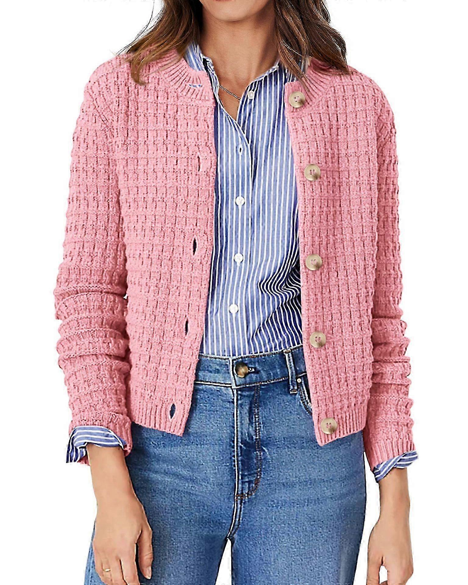 Women's Knit Cardigan Sweaters, Long Sleeve Open Front Button Down Cropped Jackets