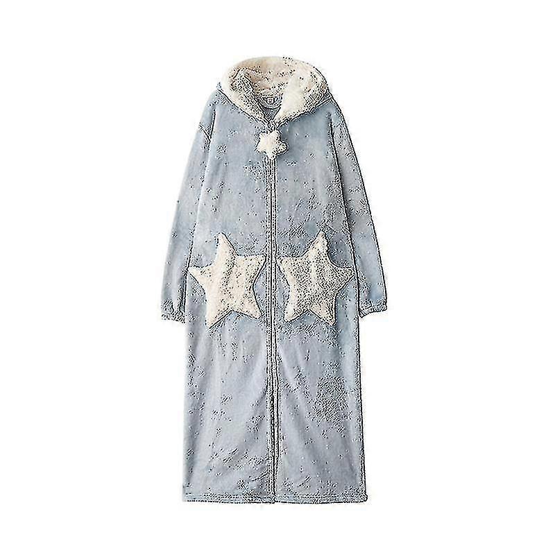 Ladies Hooded Dressing Gown Warm Soft Flannel Fleece Long Womens Bathrobe