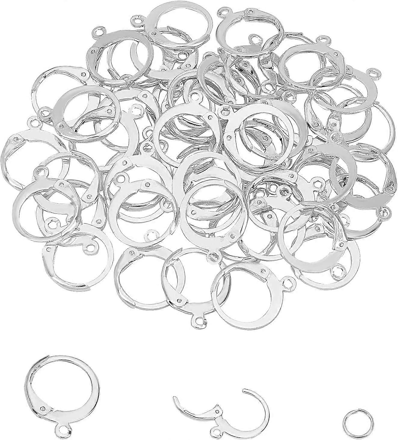 About 50pcs Silver Leverback Earring Findings with Open Jump Rings Stainless Steel Earring Leverback Earring with Loop Lever Back Earring for DIY Earr