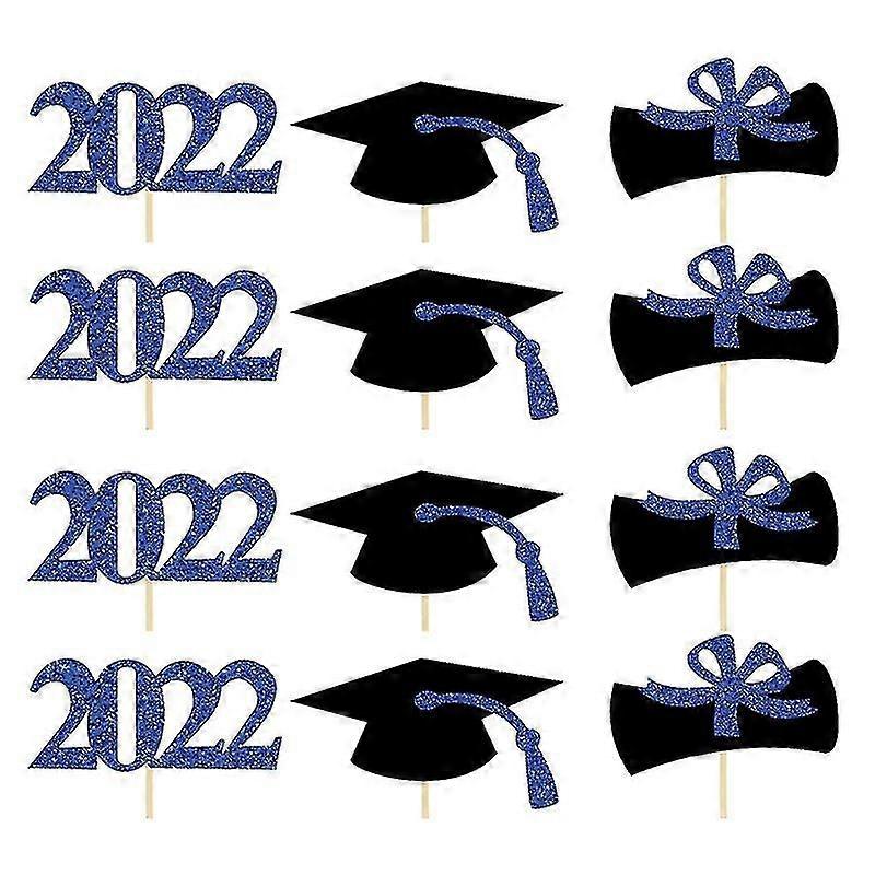 12pcs/set 2022 Beautiful Trencher Cap Shape Cake Topper Graduation Style Decorative Paper Pastry Topper For Party Q