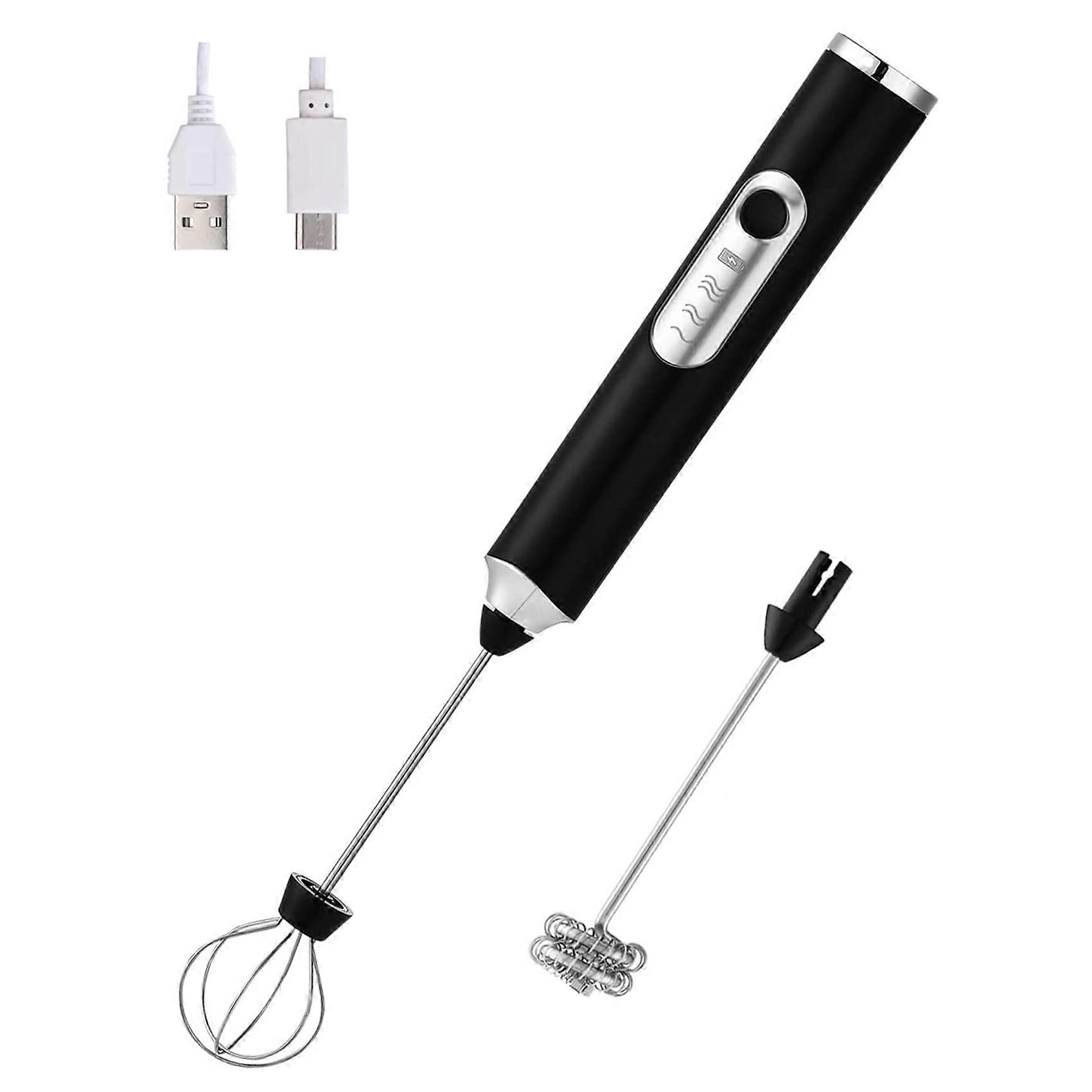 Milk Frother Handheld,Rechageable Milk Frother Drink Mixer with 2 Whisk,for Cappuccino Hot Chocolat