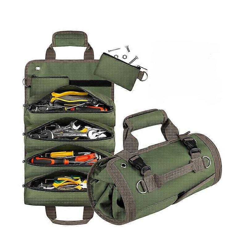 Tool Bag, Roll Up Tool Bag, Heavy Duty Tool Organizer for Men and Women, Portable Roll Up Tool Bag Removable Pouches, Green Storage Box,2024 Ping