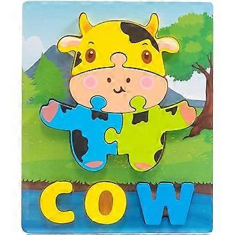 Kinderen 3D-vormen brief hout legpuzzel speelgoed accessoire voor het ontwikkelen van fijne motoriek kleutercadeau, koe