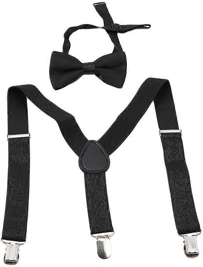 Children Boys Girls Suspenders Elastic Adjustable Braces Clip-on With Bow Tie Set