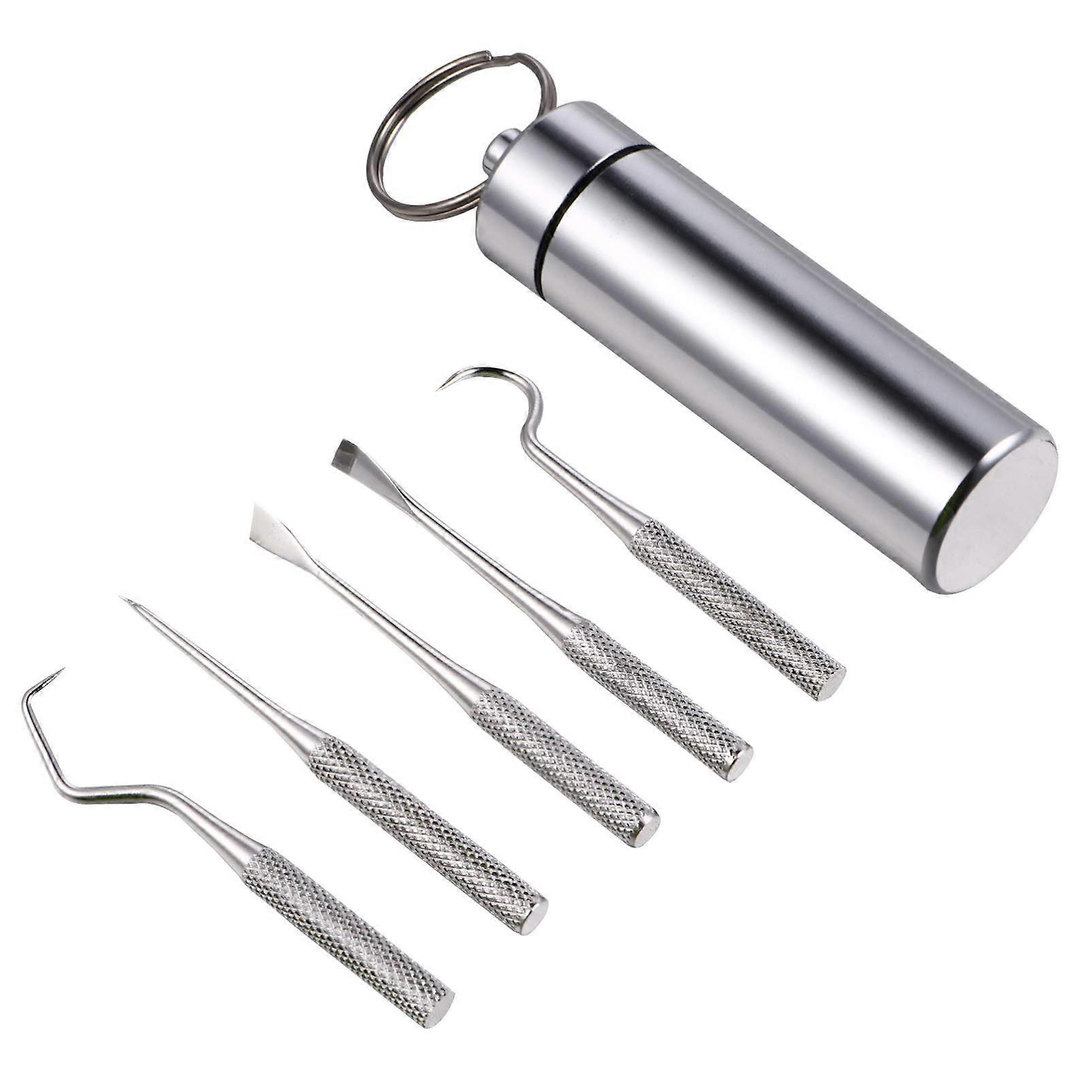 1 Set Pocket Toothpick Holder Keychain Waterproof Metal Toothpick Box Container with Titanium Toothpick Ultralight