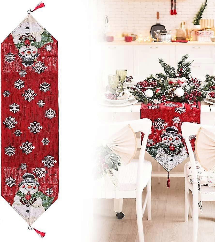 Christmas Table Runner 32*180cm Tablecloth Washable Christmas Dinner Table Runner Red Table Runner Christmas Tablecloths Rectangular Snowman Shape for