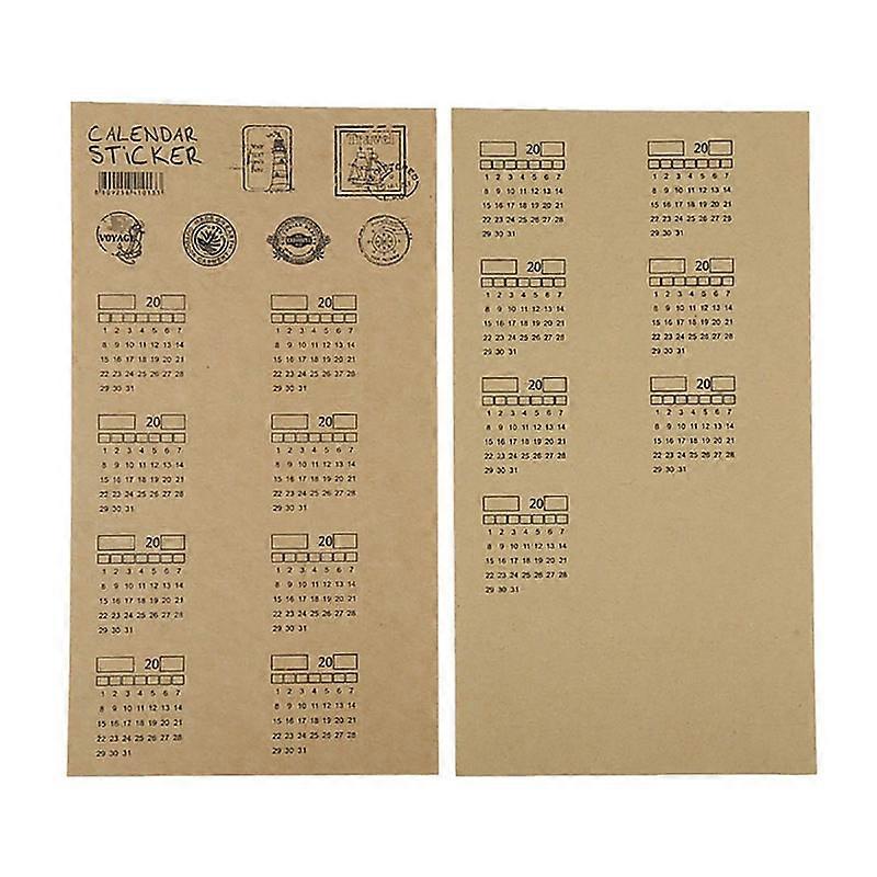 2Pcs 2020 2021 Kraft Paper Handwritten Calendar Notebook Index Label Stickers