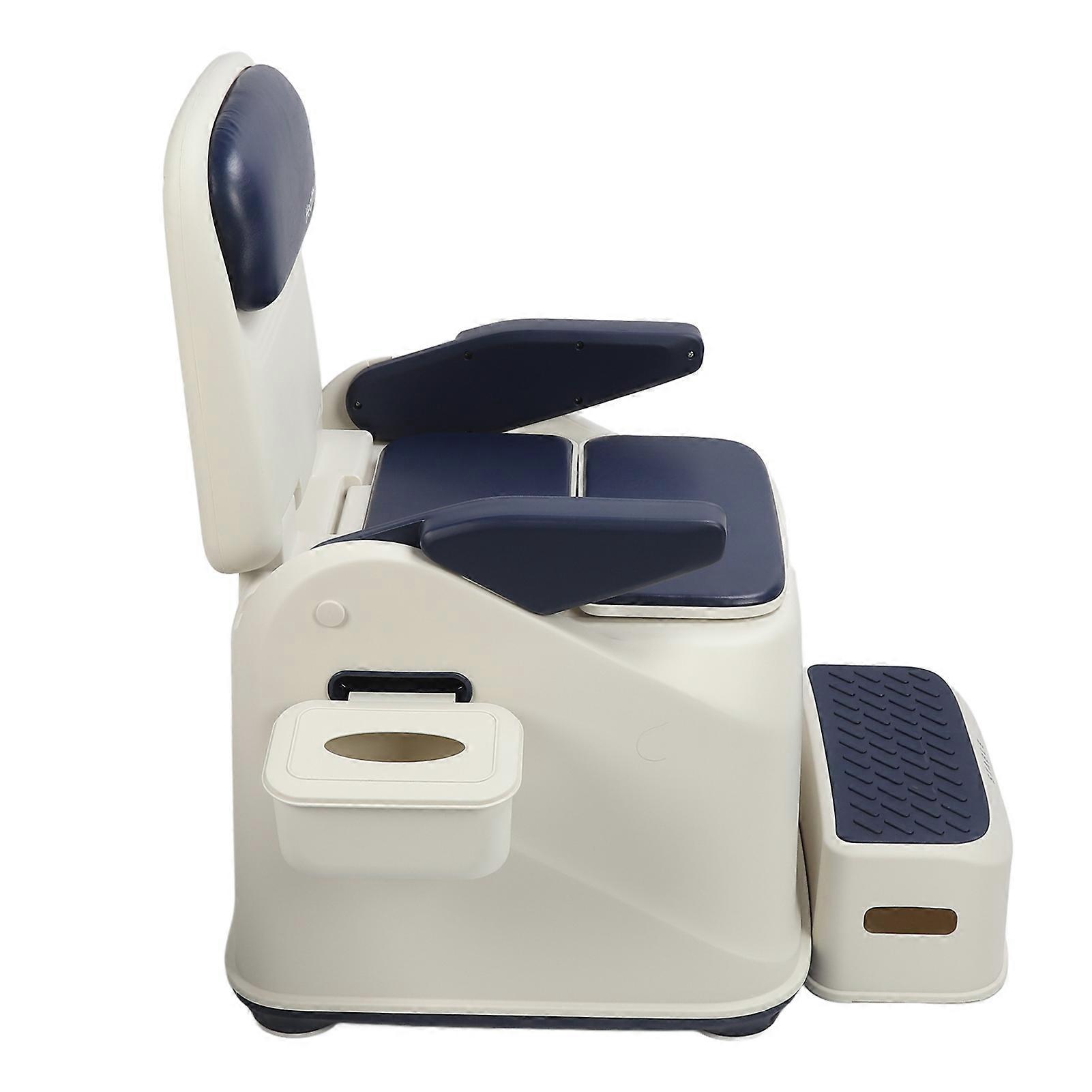 Bedside Commode Toilet with Arms Sensor Light Adult Mobile Bedside Bedroom Odorless Portable Chair Toilet For Elderly Pregnant Blue
