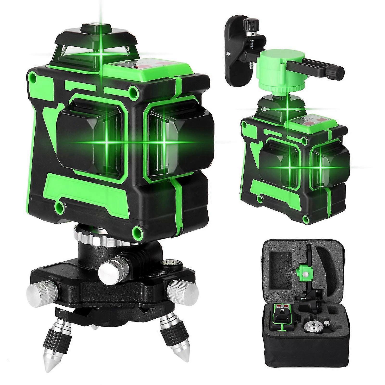 EVAGO Laser Level 3d 12 líneas Líneas verticales autonivelantes Líneas horizontales con trípode autonivelante Nivel láser de haz verde de 360 grados