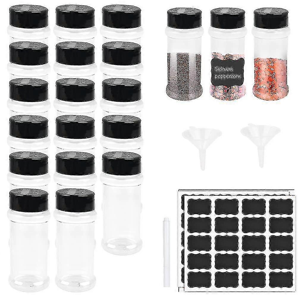 20 Pack Plastic Spice Containers, Clear Spice Jars With Shaker Lids And Labels, Empty Plastic Spice Bottles