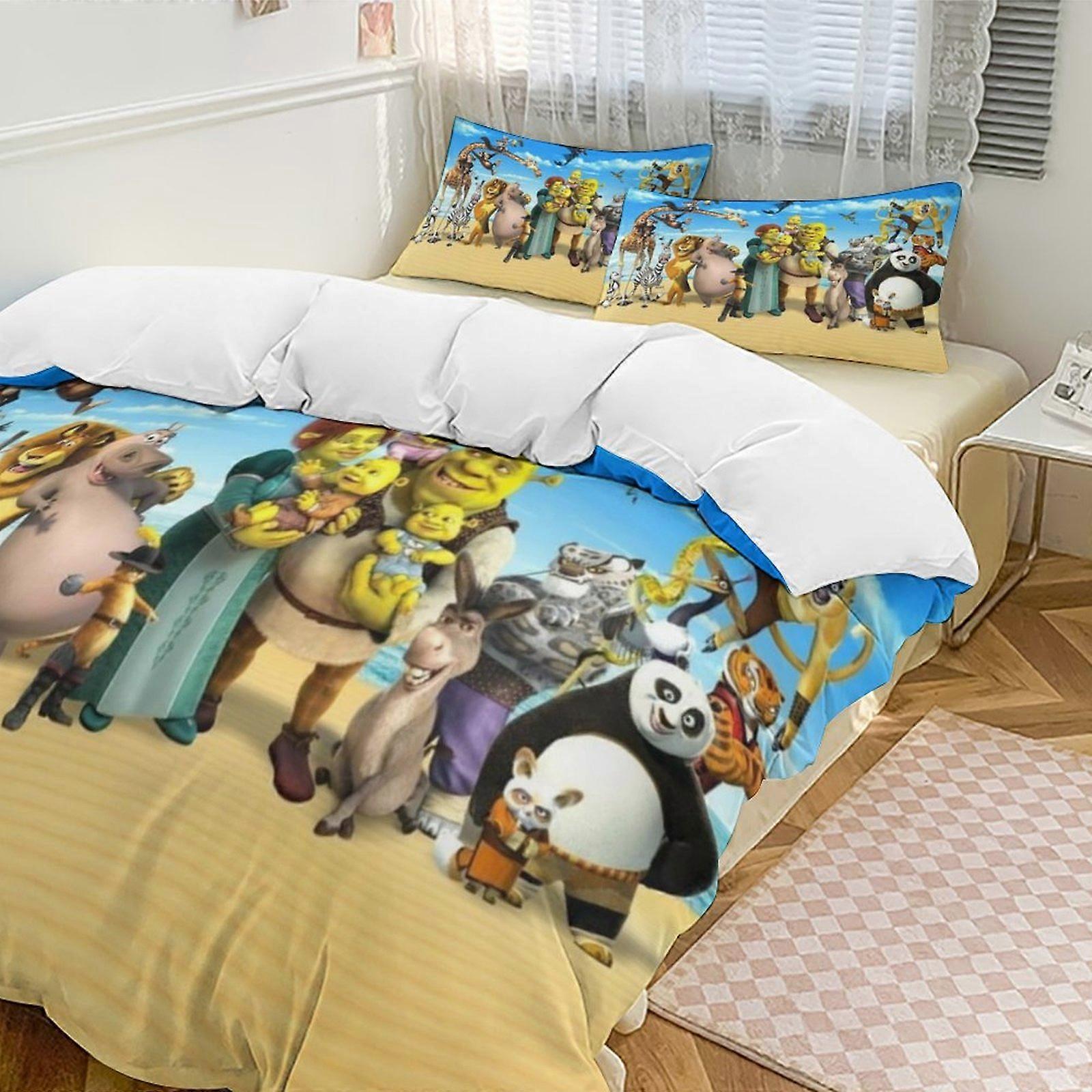 a2497 Lençóis Shrek Conjunto de Cama Capa de Edredão Capa de Edredão Tema dos Desenhos Animados Lençóis de Quarto Infantil iip2497
