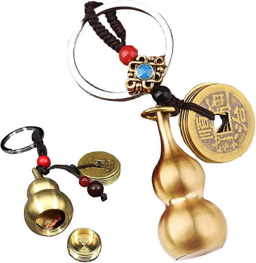 Feng Shui Calabash Wu Lou Coins Key Chain, Chinese Amulet for Wealth, Success, Good Luck, Longevity, Home Guarding, Exorcising, Family Prosperity with