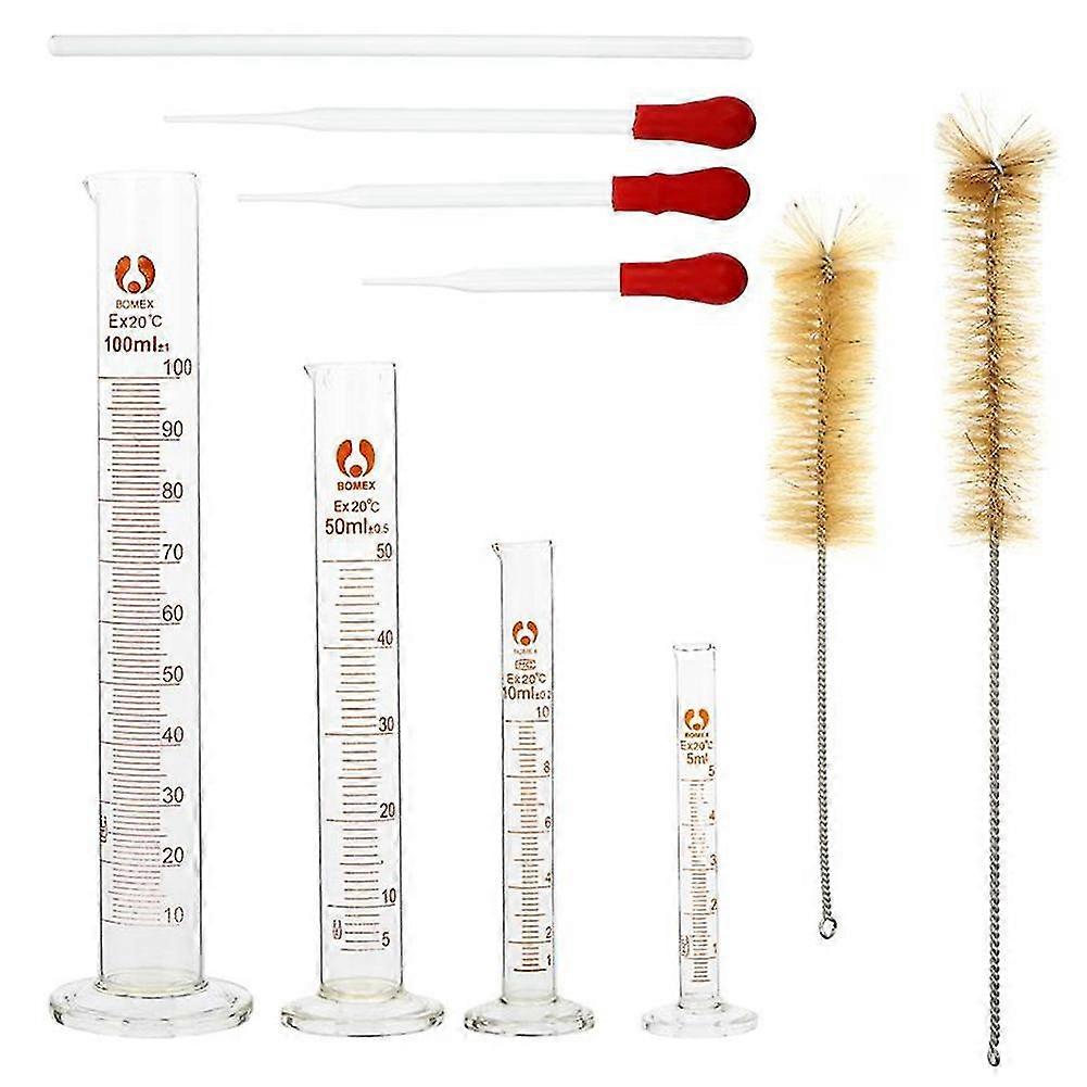 4 Measuring Cylinder-5Ml 10Ml 50Ml 100Ml Premium Glass - Contains 2 Cleaning Brushes 3 Glass Pipett