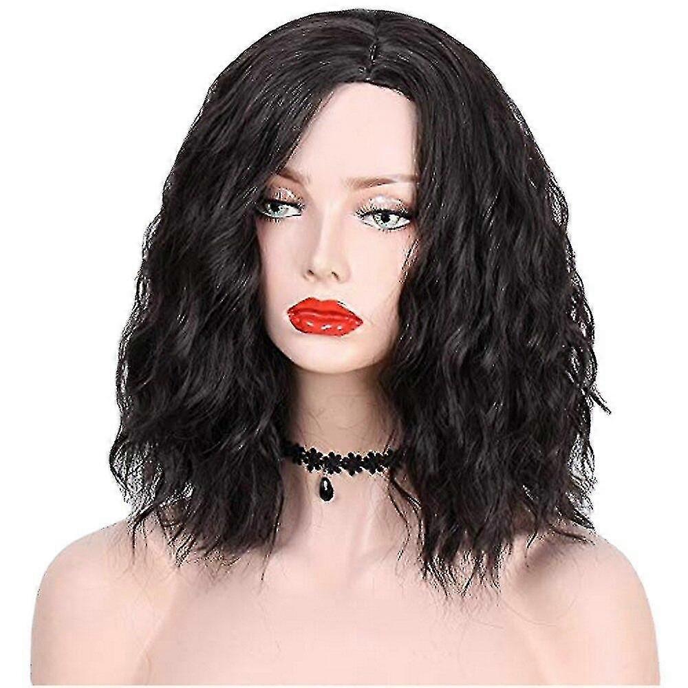 Black Color Medium Length Curling Synthetic Wigs