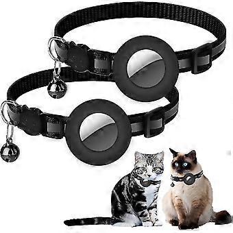 2pack Airtag Katzenhalsbänder mit Glocke und sicher Schnalle in 3/8 "Breite, reflektierendes Hundehalsband mit Silikon wasserdichte Air Tag Halter Fall kompatibel mit