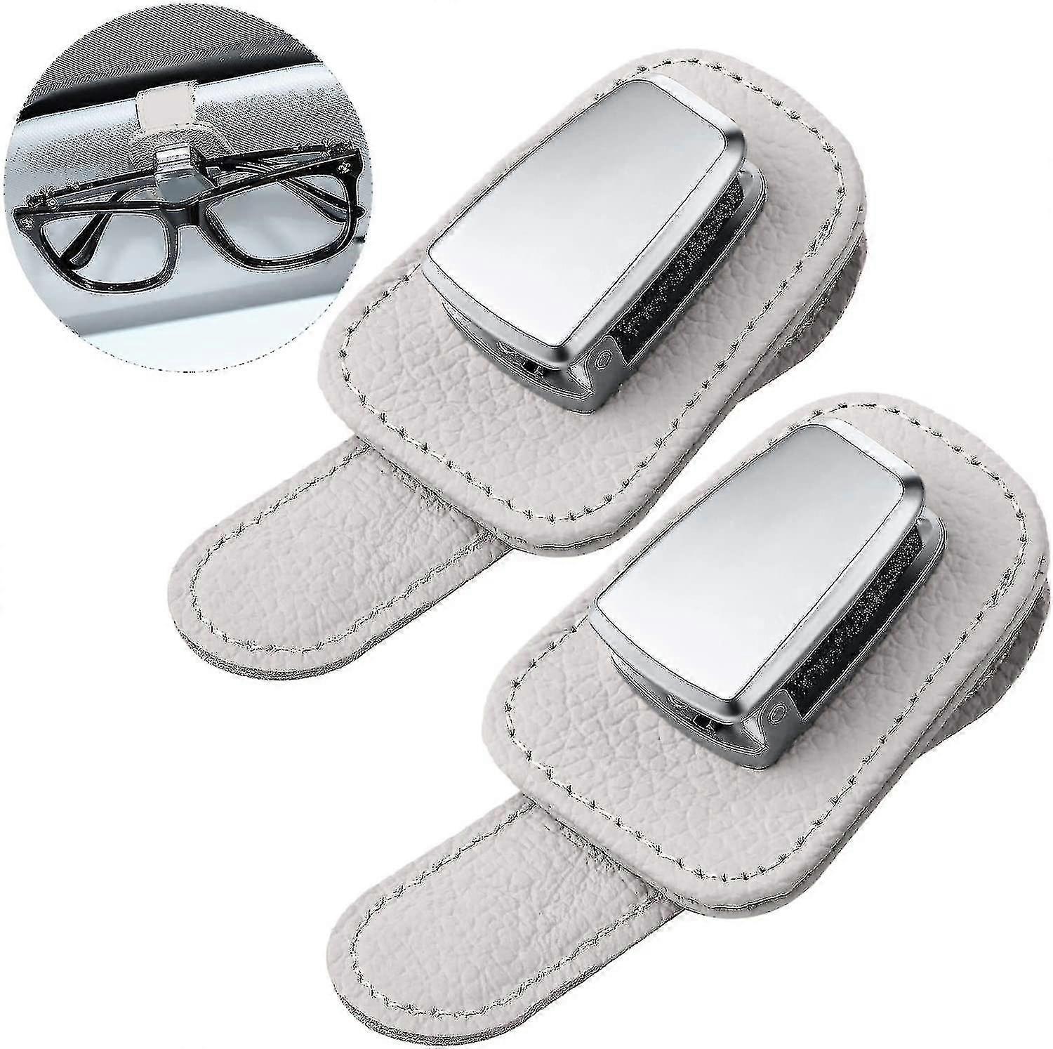 2パック車のメガネホルダーユニバーサルカーバイザーサングラスホルダークリップレザーメガネハンガーとチケットカードクリップ