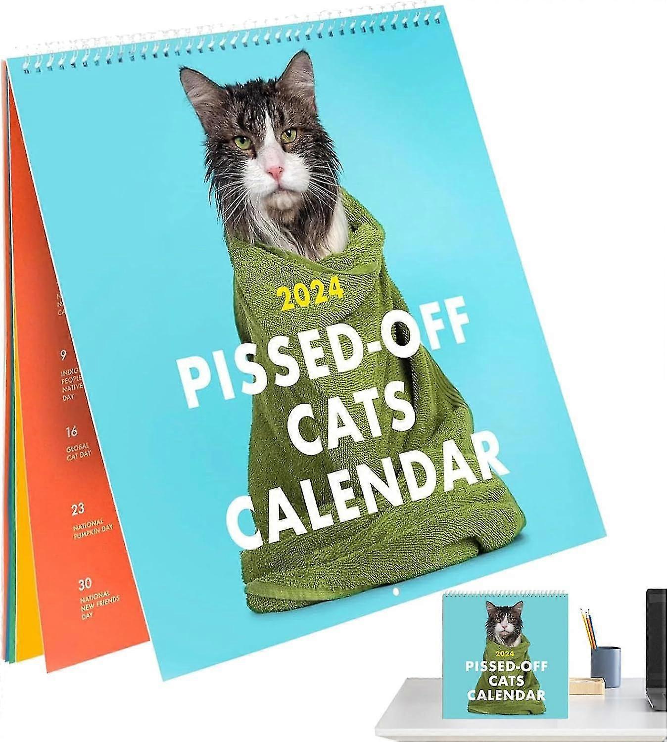 2024 לוח שנה לחתולים מעוצבנים / לוח שנה קיר חתולים מצחיקים,100% חדש