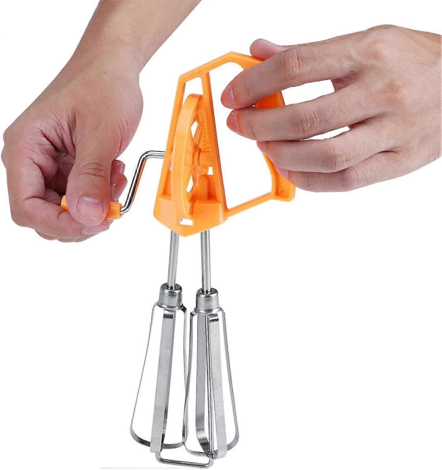 Hand Crank Beater,Stainless Hand Crank Mixer Beater Rotating Whisk Egg Frother with Plastic Handle Kitchen Mixer Pastry Tool