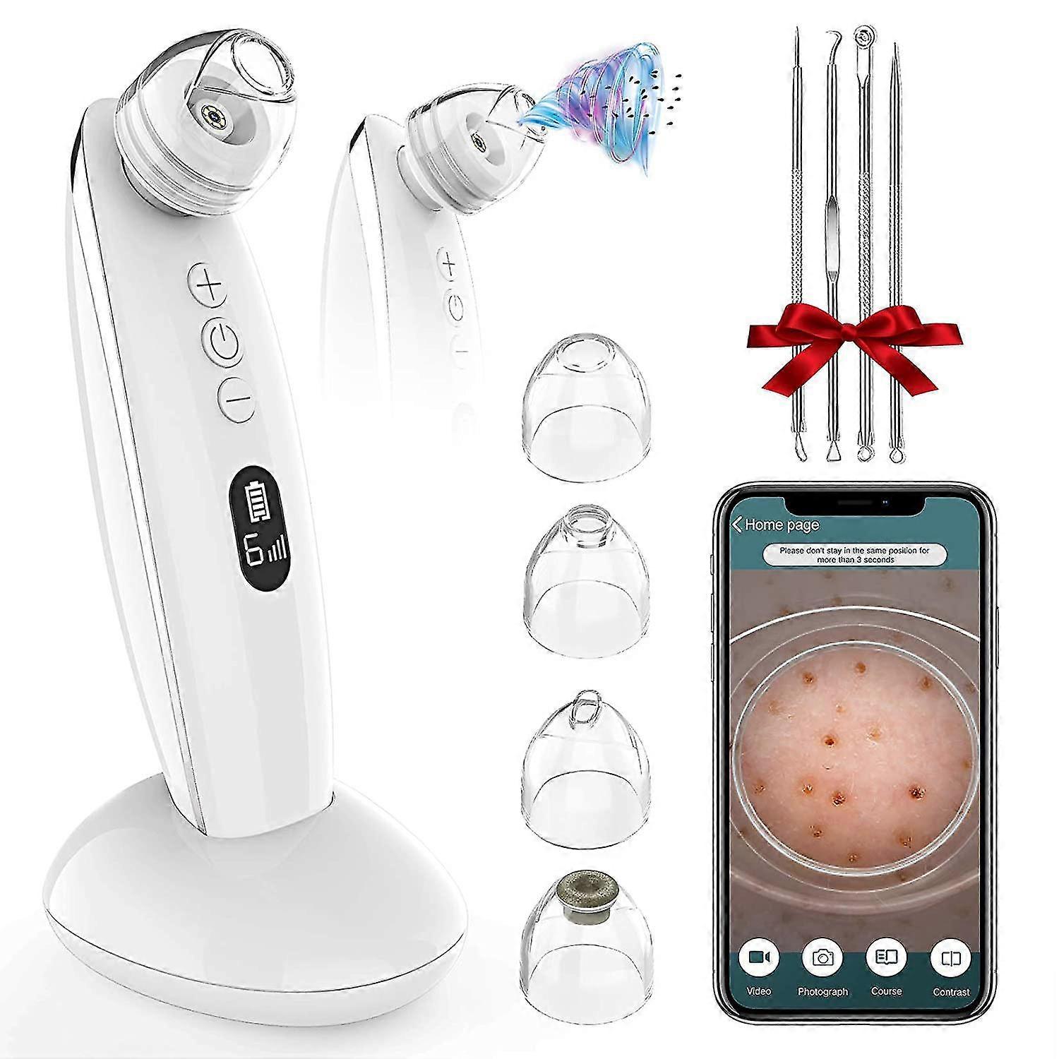 Blackhead Remover Vacuum , 5mp Visible Electric Facial Pore Cleanser Blackhead Suction Tool, 6 Modes & 4 Replaceable Suction Probes, Led Display, Usb