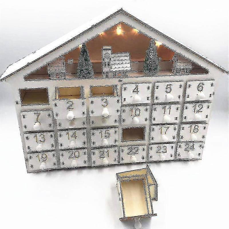 -24 ημέρες λευκό ξύλινο οδήγησε Χριστούγεννα Advent ημερολόγιο αποθήκευσης συρτάρι U