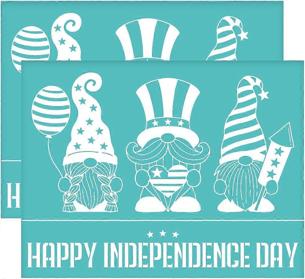 2Pcs 11x8.6 Inch Happy Independence Day Self-Adhesive Silk Screen Printing Stencil Independence Day Gnome Silk Screen Stencil Reusable Mesh Stencils T