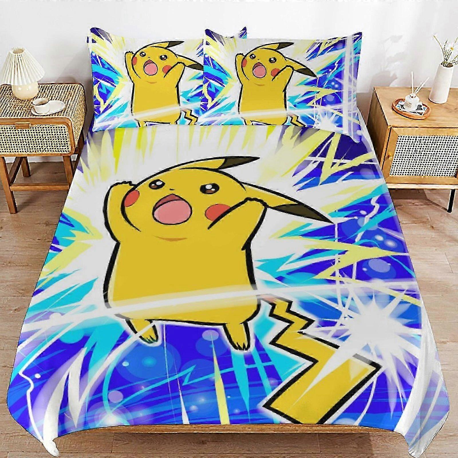 o3039 Lençóis Pi--chu Capa de Edredão de Cama de Microfibra Se3D Impresso Leve3 Peças Conjunto de Consolador (1 Capa de Edredão e 2 Fronhas) Lençol