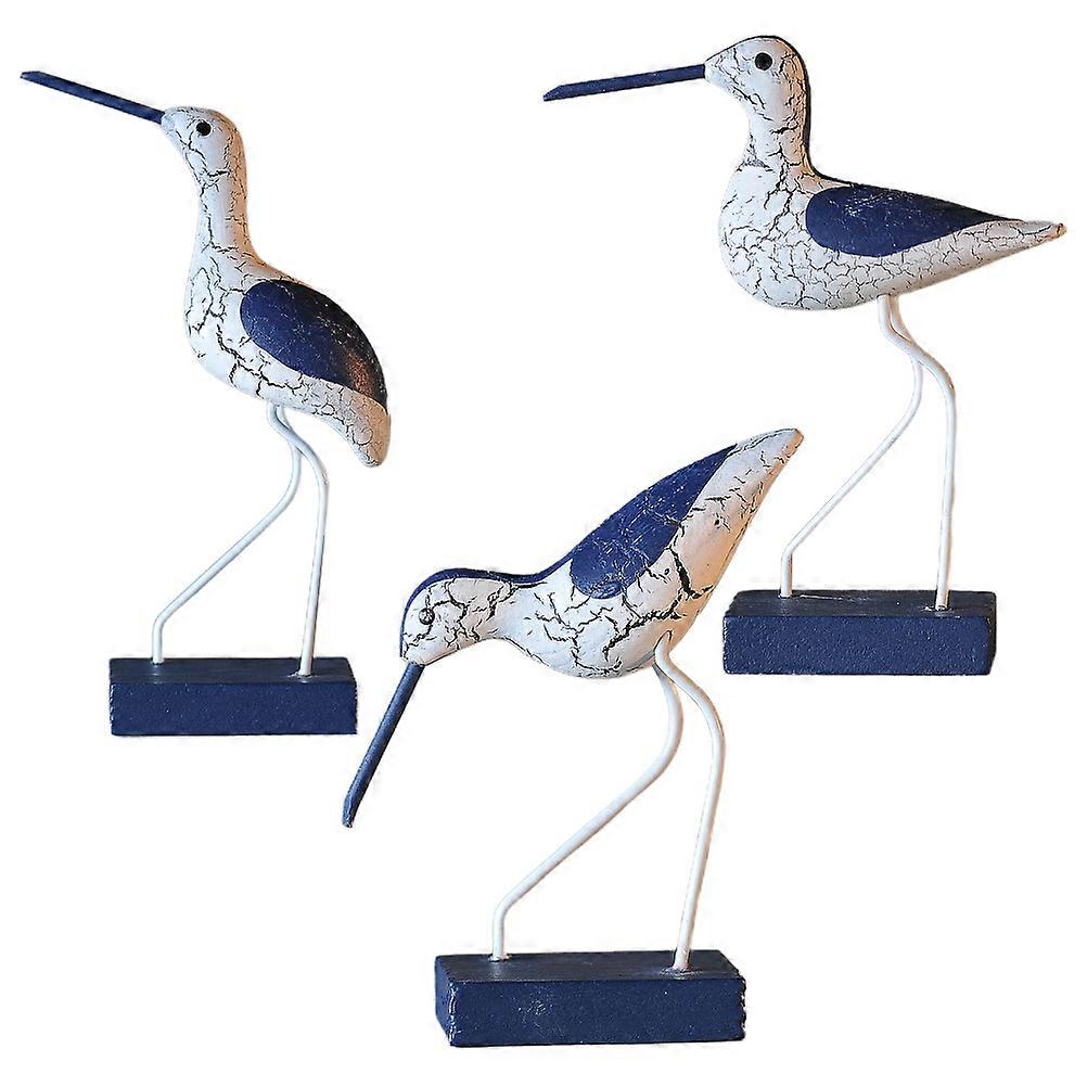 3 Pcs Mediterranean Style Wooden Seabird Decoration Seabirds  Sculpture Ornaments for Home Devoration (Mixed)