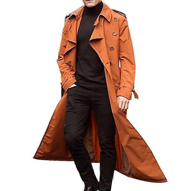 Men Overcoat Vintage Long Trench Coat Men Double Breasted Jacket