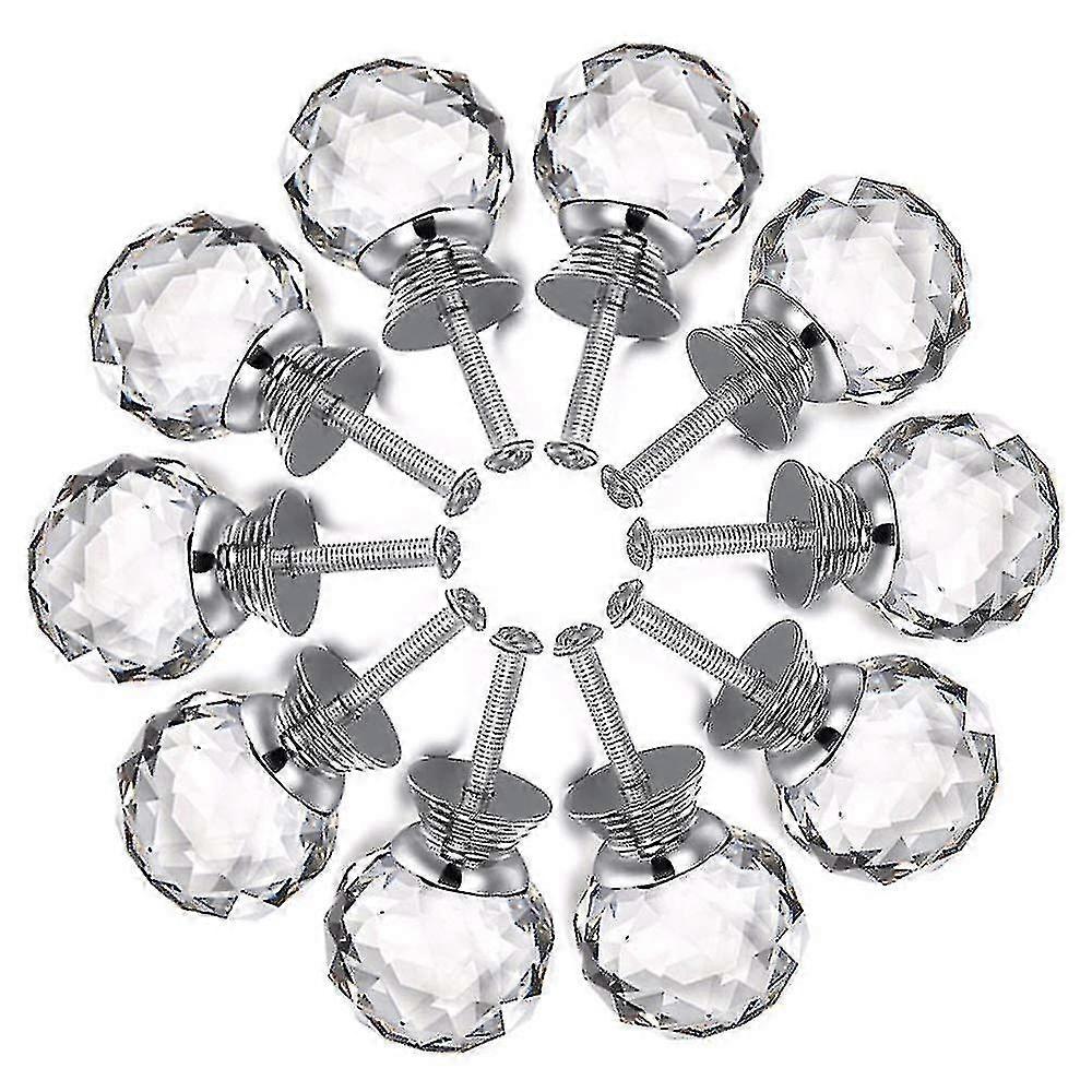 10pcs Crystal Knobs, 30mm Door Knobs Diamond Shape Design Crystal Glass Knobs Cupboard Drawer Pull