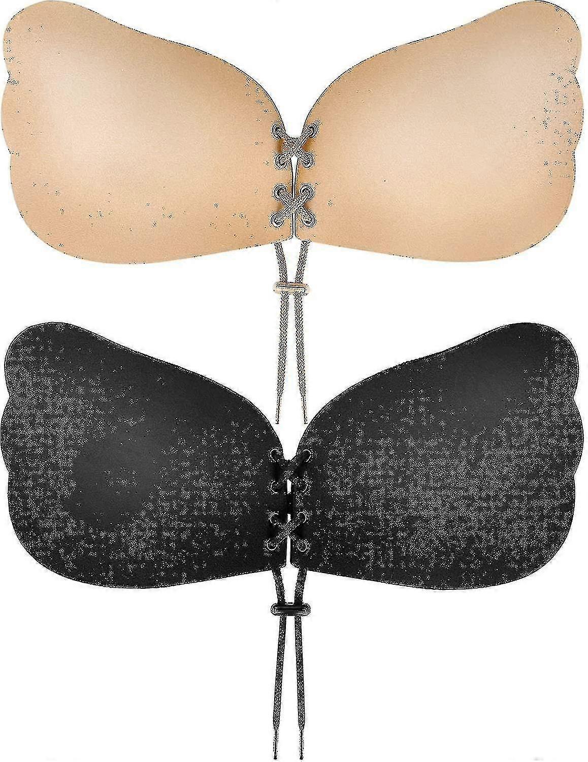 2 Pairs Adhesive Bra, Sticky Invisible Backless Strapless Push Up Bras For Women Reusable Backless Bras For Dress