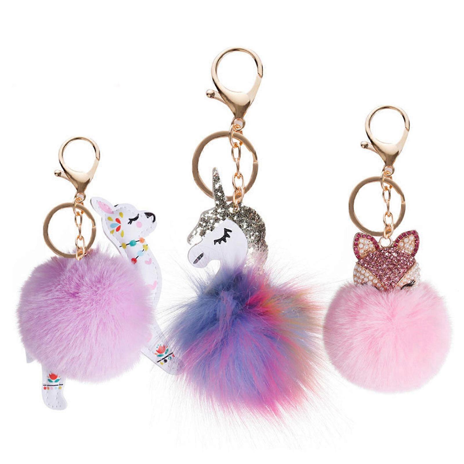3Pcs Small Unicorn Pendant Plush Doll Key Hanging Key Chain Charm Bag Hanging