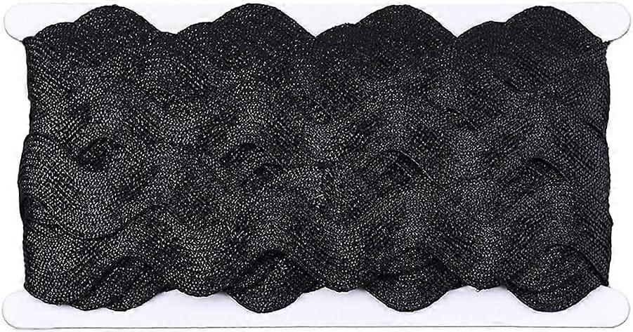 Polyester Ribbons Wave Shape Black 38~40mm 10yard/card