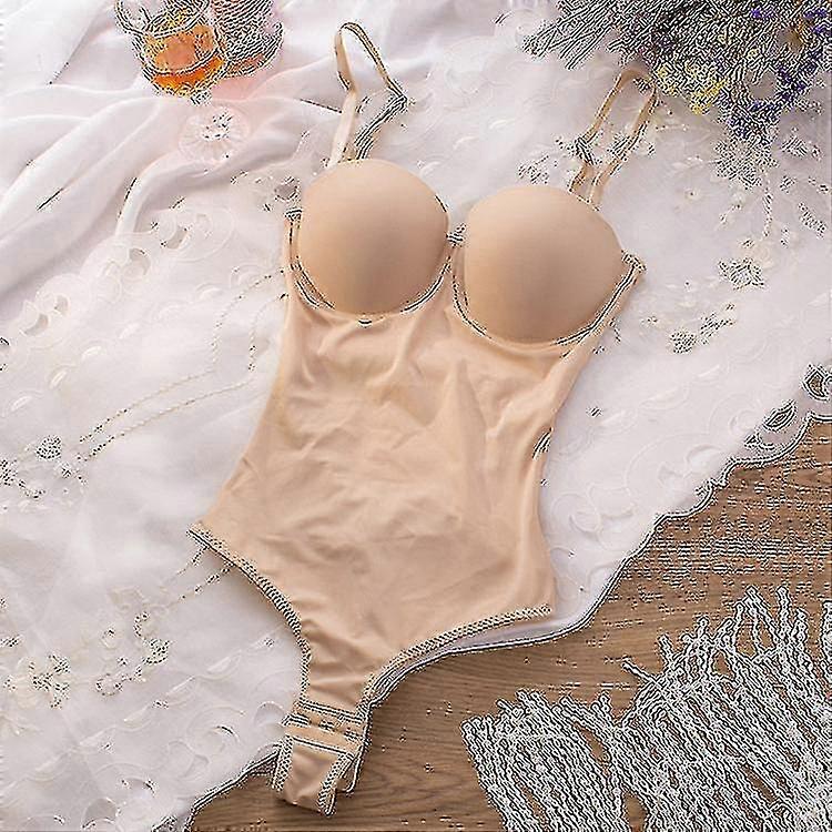 Rygglös kroppsformare för kvinnor Underwire Push Up Open Back BH Low Back Thong Bodysuit