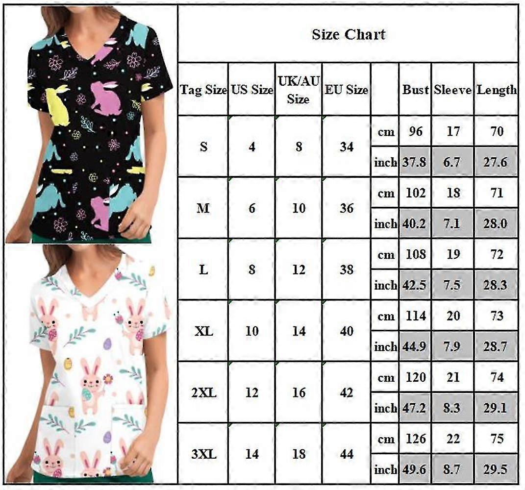 المرأة عيد الفصح طباعة الدعك الطبي التمريض موحدة قصيرة الأكمام جيوب قمم تي شيرت